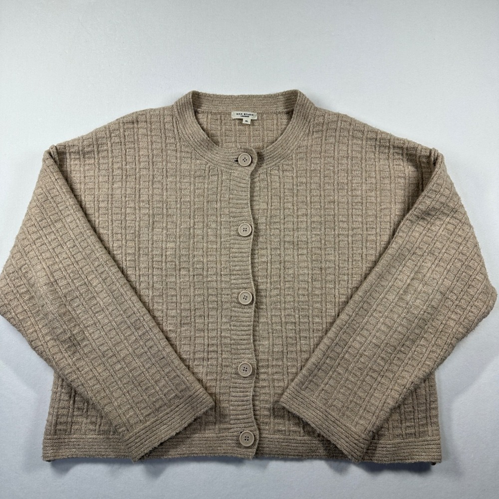 Max Studio London Textured Wool Blend Waffle Knit Cardigan Sweater XL Beige Boho - Picture 11 of 11